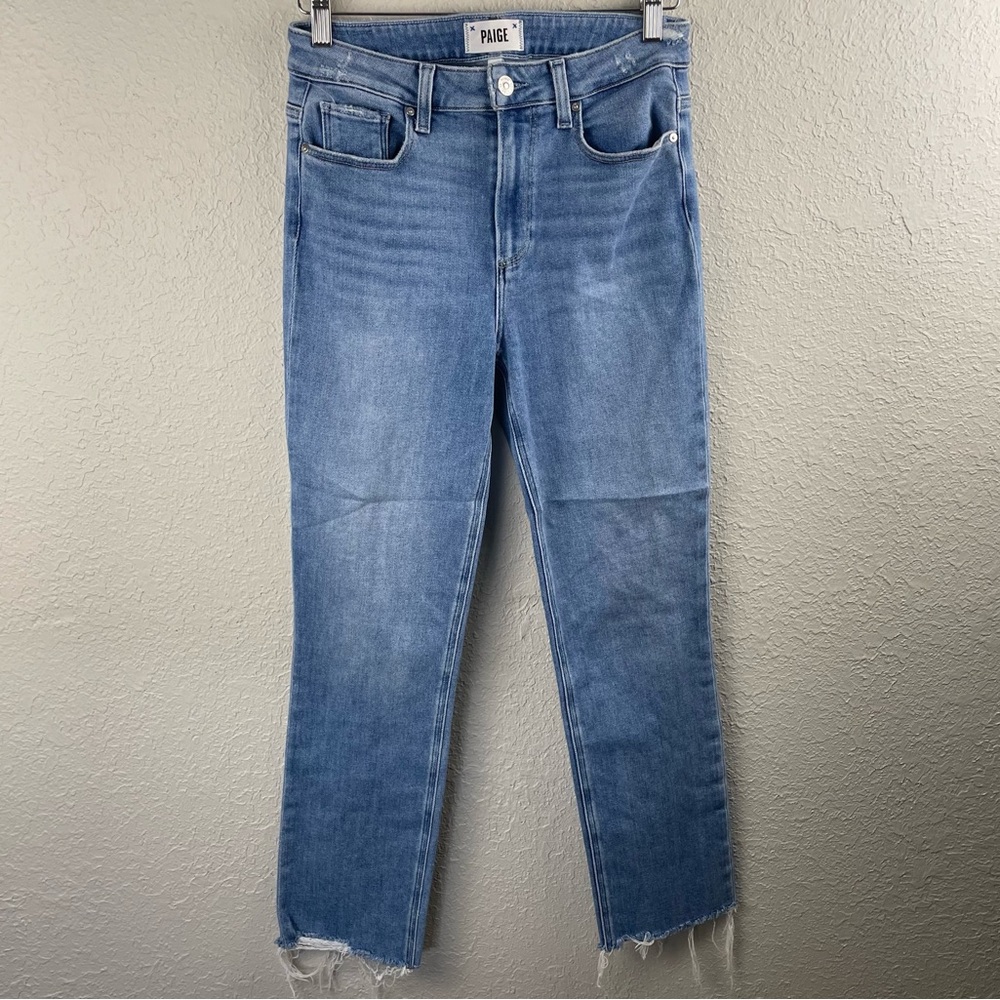 Paige Cindy high rise straight leg distressed raw hem jeans denim – size 28